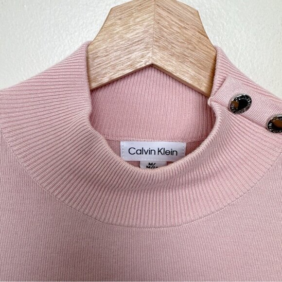 Calvin Klein Womens Medium Button Shoulder Pink Mock Neck Sweater - Picture 11 of 15